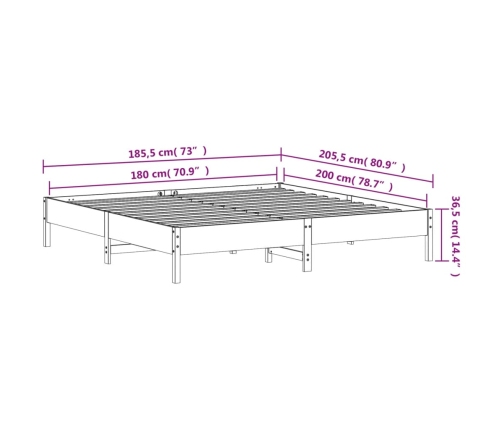 Cama sin colchón madera maciza de pino marrón cera 180x200 cm