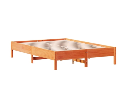 Cama sin colchón madera maciza de pino marrón cera 140x200 cm