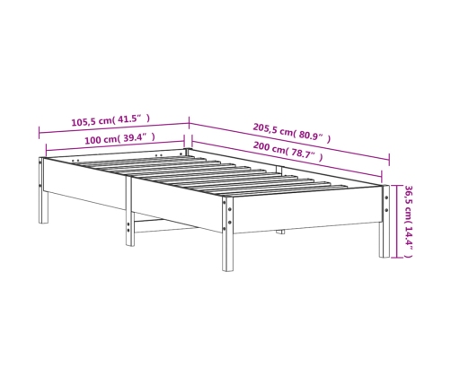 Estructura cama sin colchón madera maciza pino blanca 100x200cm