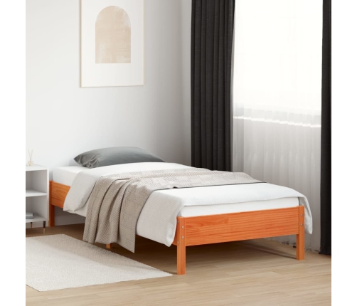 Cama sin colchón madera maciza de pino marrón cera 100x200 cm