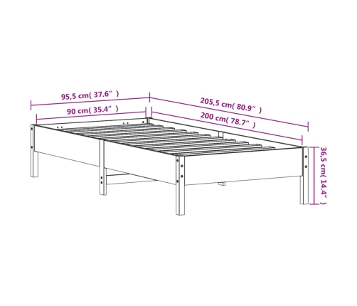 Estructura de cama sin colchón madera de pino blanca 90x200 cm