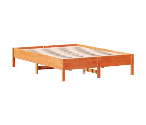 Cama sin colchón madera maciza de pino marrón cera 140x190 cm