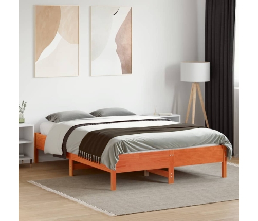 Cama sin colchón madera maciza de pino marrón cera 140x190 cm