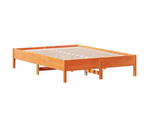 Cama sin colchón madera maciza de pino marrón cera 140x190 cm