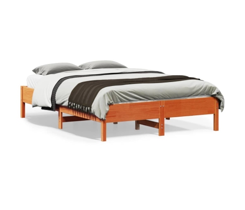 Cama sin colchón madera maciza de pino marrón cera 140x190 cm