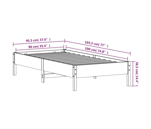 Estructura de cama sin colchón madera maciza de pino 90x190 cm