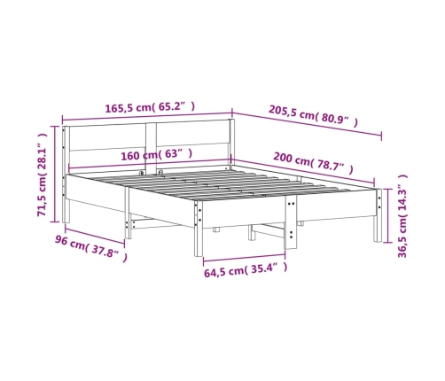 Estructura de cama sin colchón madera maciza de pino 160x200 cm