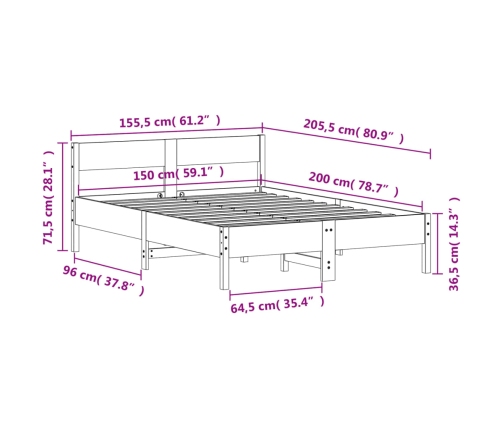 Estructura de cama sin colchón madera de pino blanca 150x200 cm