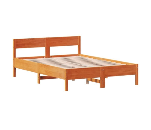 Cama sin colchón madera maciza de pino marrón cera 140x200 cm