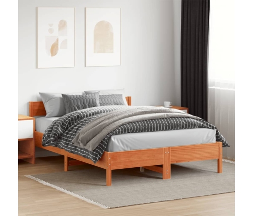 Cama sin colchón madera maciza de pino marrón cera 140x200 cm