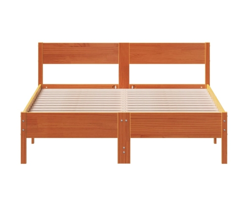 Cama sin colchón madera maciza de pino marrón cera 140x200 cm
