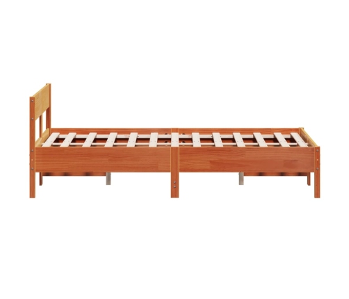 Cama sin colchón madera maciza de pino marrón cera 140x200 cm
