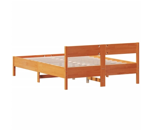 Cama sin colchón madera maciza de pino marrón cera 140x200 cm