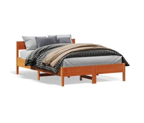 Cama sin colchón madera maciza de pino marrón cera 140x200 cm