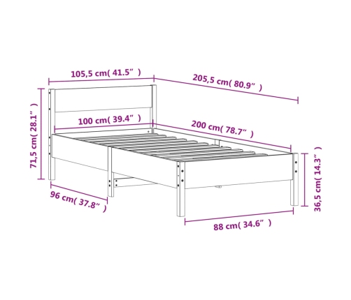 Estructura de cama sin colchón madera maciza de pino 100x200 cm