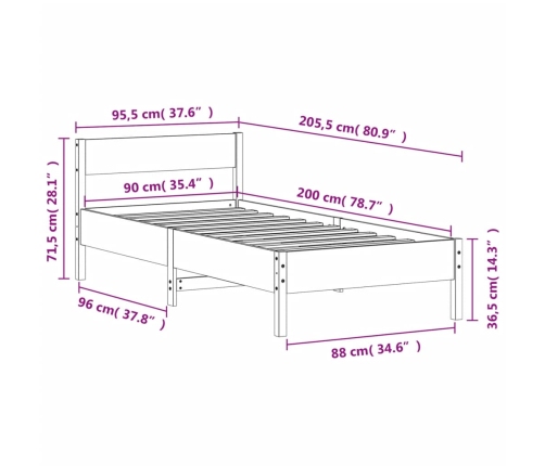 Estructura de cama sin colchón madera de pino blanca 90x200 cm