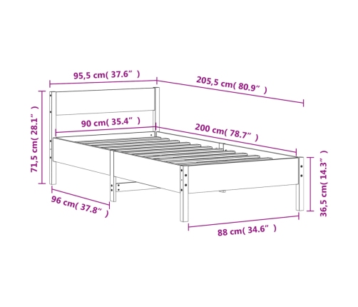 Estructura de cama sin colchón madera de pino marrón 90x200 cm