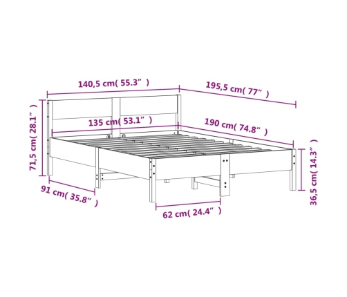 Estructura de cama sin colchón madera de pino blanco 135x190 cm