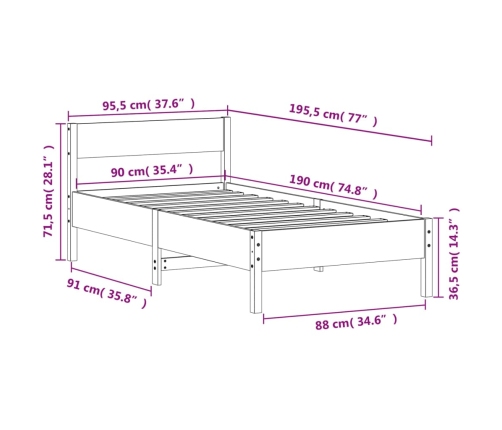 Estructura de cama sin colchón madera maciza blanca 90x190 cm