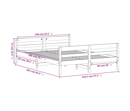 Estructura de cama sin colchón madera de pino blanca 140x200 cm