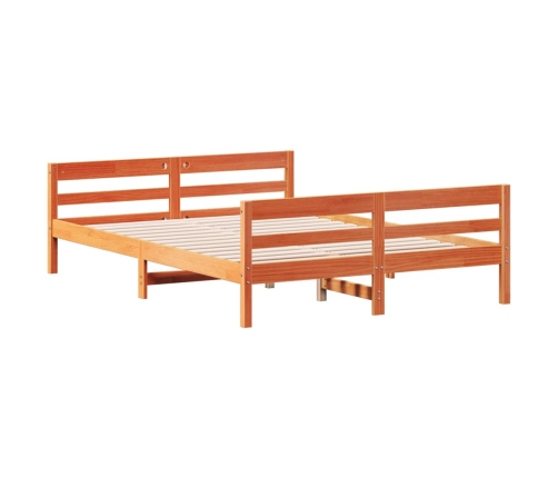 Cama sin colchón madera maciza de pino marrón cera 140x200 cm