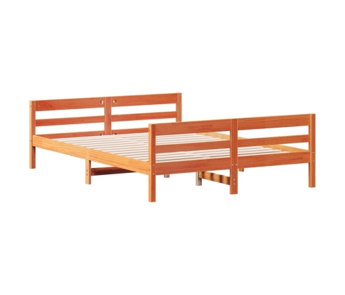 Cama sin colchón madera maciza de pino marrón cera 140x200 cm