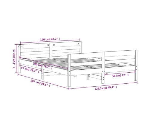 Estructura de cama sin colchón madera de pino maciza 120x200 cm