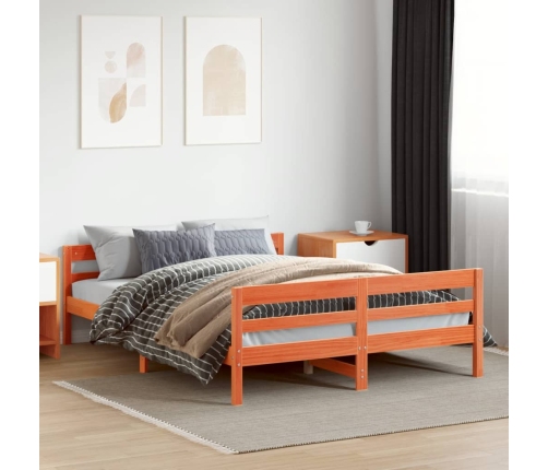 Cama sin colchón madera maciza de pino marrón cera 120x200 cm