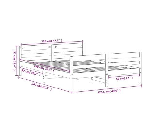 Cama sin colchón madera maciza de pino marrón cera 120x200 cm