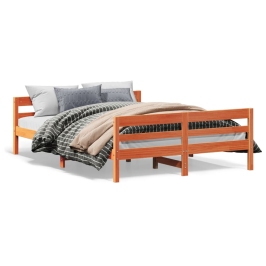 Cama sin colchón madera maciza de pino marrón cera 120x200 cm