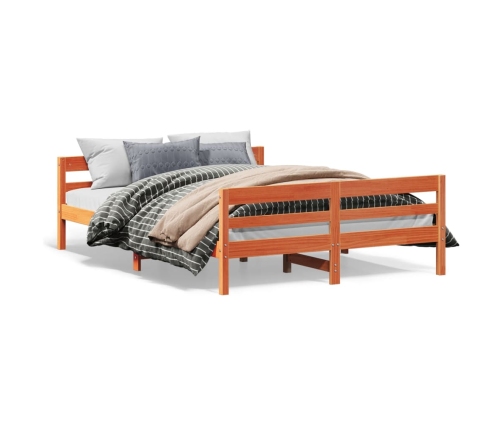 Cama sin colchón madera maciza de pino marrón cera 120x200 cm