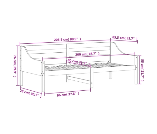 Sofá cama sin colchón madera maciza de pino blanco 80x200 cm