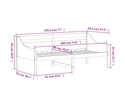 Sofá cama sin colchón madera maciza de pino blanco 90x190 cm