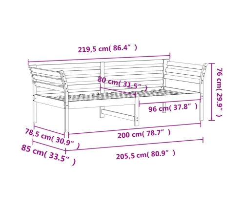 Sofá cama sin colchón madera maciza de pino blanco 80x200 cm