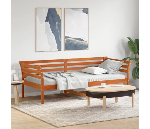 Sofá cama sin colchón madera maciza pino marrón cera 80x200 cm