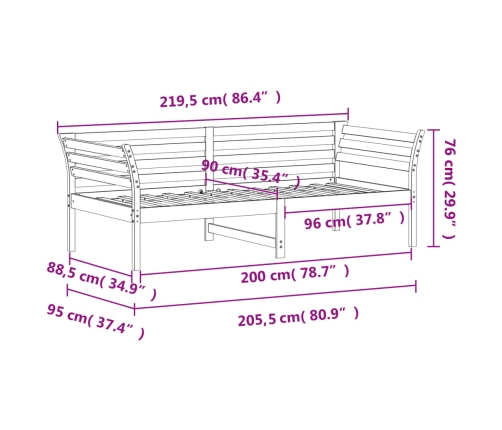 Sofá cama sin colchón madera maciza de pino 90x200 cm