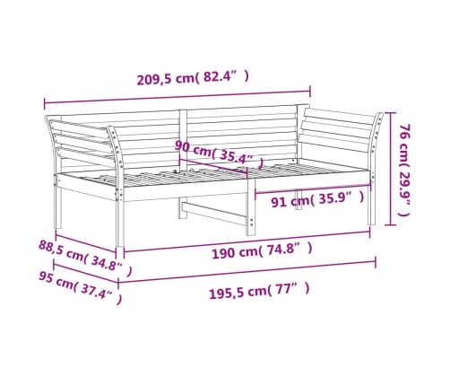 Sofá cama sin colchón madera maciza de pino 90x190 cm