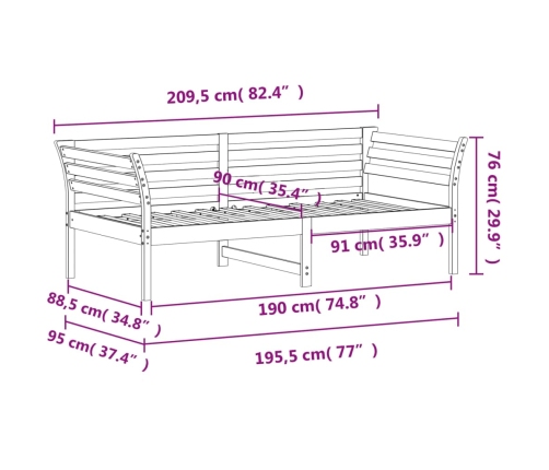 vidaXL Sofá cama sin colchón madera maciza pino marrón cera 90x190 cm