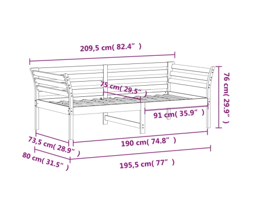 Diván sin colchón marrón cera 75x190 cm madera maciza de pino