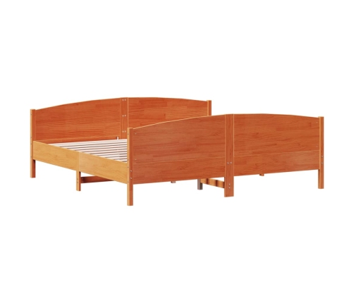 Cama sin colchón madera maciza de pino marrón cera 200x200 cm