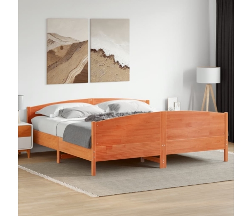 Cama sin colchón madera maciza de pino marrón cera 200x200 cm