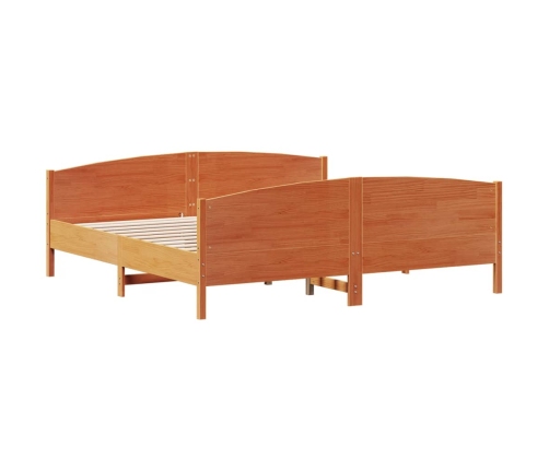 Cama sin colchón madera maciza de pino marrón cera 200x200 cm