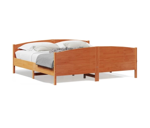 Cama sin colchón madera maciza de pino marrón cera 200x200 cm