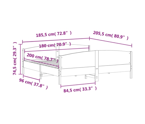 Cama sin colchón madera maciza de pino blanca 180x200 cm