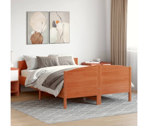 Cama sin colchón madera maciza de pino marrón cera 160x200 cm