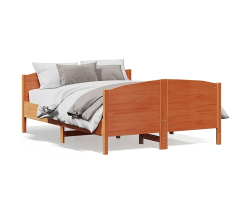 Cama sin colchón madera maciza de pino marrón cera 160x200 cm