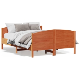 Cama sin colchón madera maciza de pino marrón cera 140x190 cm
