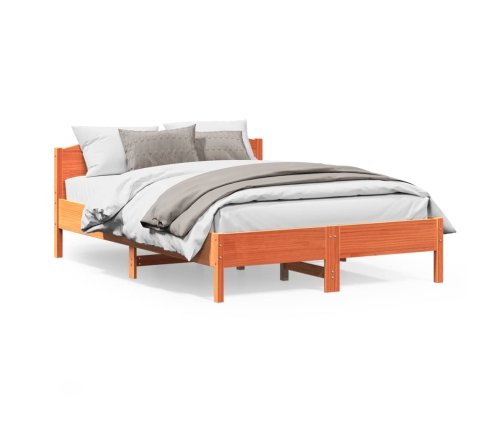 Cama sin colchón madera maciza de pino marrón cera 160x200 cm