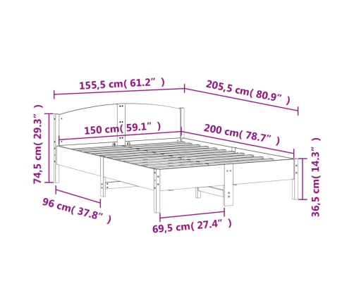 vidaXL Estructura de cama con cabecero madera de pino blanco 150x200cm