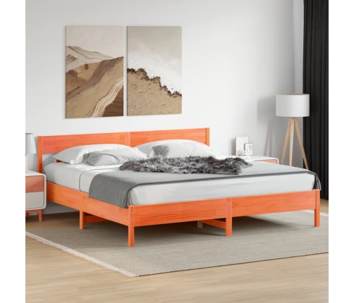 Cama sin colchón madera maciza de pino marrón cera 200x200 cm